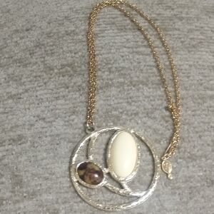 Sarah Coventry Gold Necklace with Cream and Brown Pendant